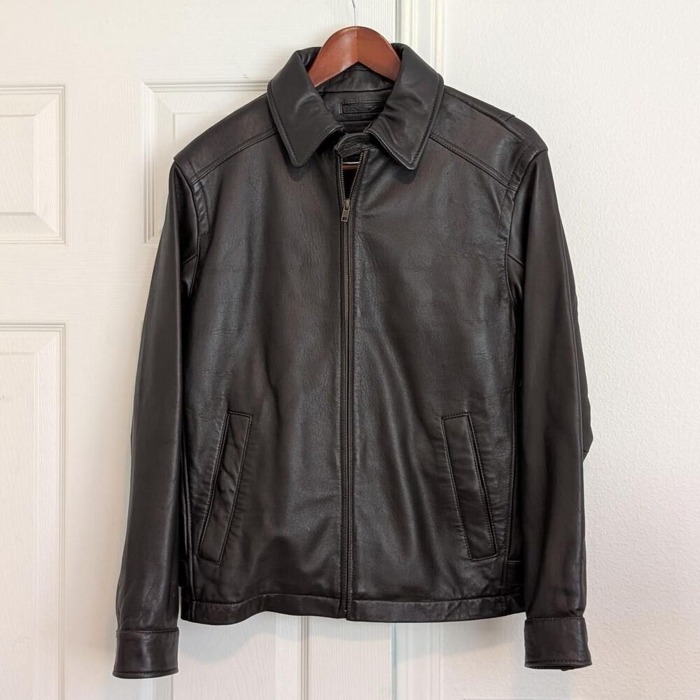 Men's Roundtree & Yorke Brown Lambskin Leather Racing Jacket -- Size S